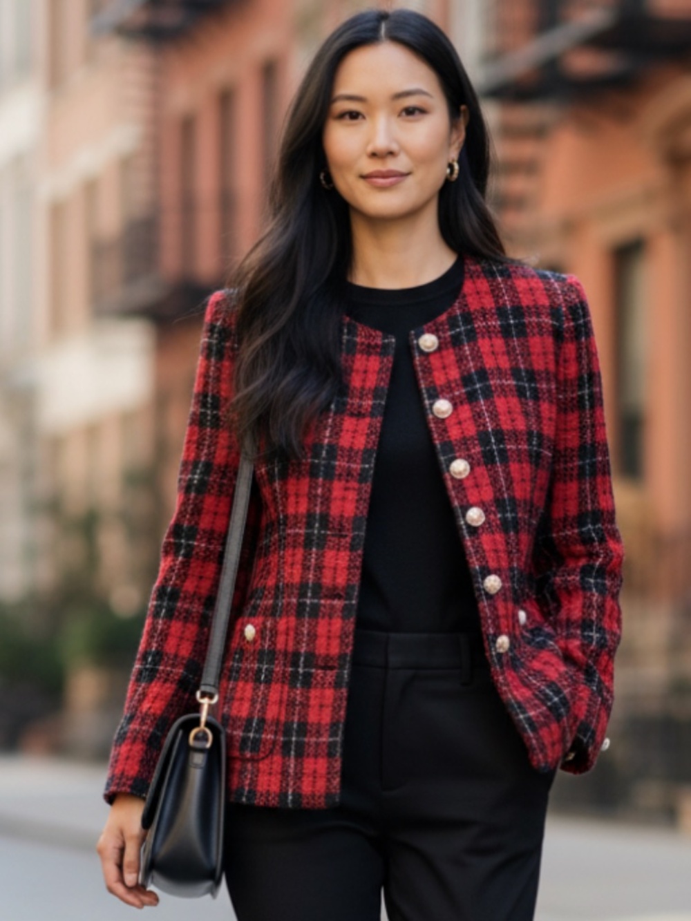 Vtg Talbots Blazer Jacket Coat Sz 4P 4 Petite SP Tartan Plaid WOOL Red Holiday